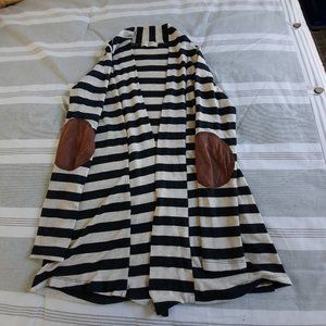 Always Me Striped Patch Elbow Open Flowy Cardigan Size S Black/Beige